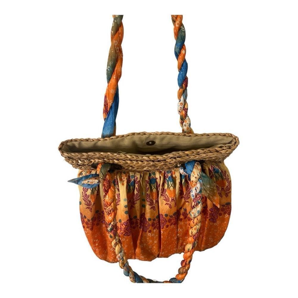 Cappelli Straworld Straw Purse Boho Handbag Tote Beach Vacation Fun Orange Blue - Picture 4 of 7